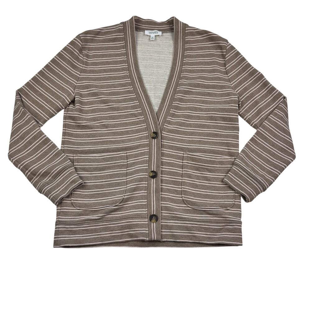 Haven Well Within Minimalist Striped Cotton Button Front Cardigan Women's SZ XS